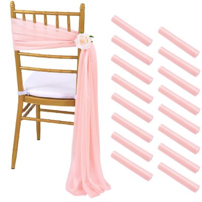 16 Pieces Chair Sashes with Ribbons 8ft Long Blush Soft Fabric Drapes for Wedding Church Chair Aisle Decorations