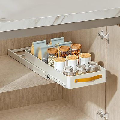 Pull Out Cabinet Drawer Shelf Organizer,Kitchen Storage & Organisation,No Punch Carbon Steel Cabinet Shelf Storage for Living Room Kitchen,with Adhesive Nano Film. (Size : 25 * 48.5 * 8cm)