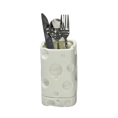 GLigeT Utensil Caddy Creative Cheese Utensils Holder, Ceramic Utensil Crock for Countertop, Fashion Utensil Caddy Organizer Cutlery Drain Rack for Kitchen Decor Utensil Holder (Color : White)
