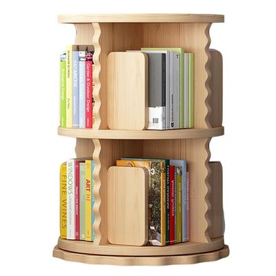 2/3/4/5/6 Tier Rotating Bookshelf 360 Rotating Book Shelf for Small Space Wood Floor Standing Bookcase Storage Rack for Kids' Room StudyRoom Bedroom (Color : Wood, Size : 50 * 66cm)