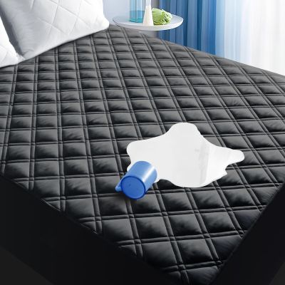 MEELUS King Mattress Protector, Breathable Waterproof Mattress Pad Cover Fitted Deep Pocket 8"-21", Soft Noiseless Mattress Cover Washable Cooling Padded for Home Hotel Bedroom, Black