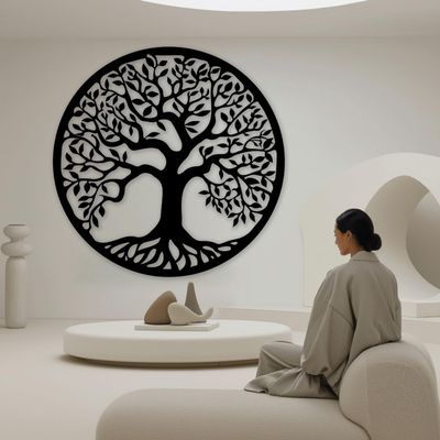 XXQ Tree of Life Metal Wall Art, 19-Inch Family Tree Wall Decor Sculpture for Indoor and Outdoor Use Available in Black White Silver and Gold (Black, 35" x 35" / 90 x 90cm)