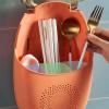 GLigeT Utensil Caddy Kitchen Utensil Holder Wall Cutlery Storage Organizer, Wall Mount Utensil Rack, Cutlery Drainer Utensil Organizer with Dustproof Cover and Hooks Utensil Holder (Color : White) view 3