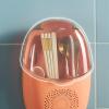 GLigeT Utensil Caddy Kitchen Utensil Holder Wall Cutlery Storage Organizer, Wall Mount Utensil Rack, Cutlery Drainer Utensil Organizer with Dustproof Cover and Hooks Utensil Holder (Color : White) view 4