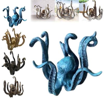 TSYIDUI Octopus Mug Holder,Coffee Cup Holder,Vintage-Style Resin Octopus,Pendant Tea Cup Holder,Jewelry Holder Sculpture,Table Topper Statue Ornament,Octopus Jewelry Display Stand (Blue)