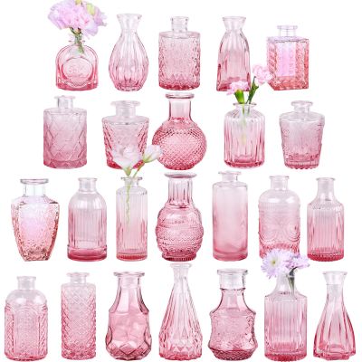 TBWIND Valentine's Day Pink Glass Bud Vase Set of 24, Small Flower Vases for Centerpieces in Bulk, Mini Vintage Vase for Wedding Decor, and Home Table Dcor