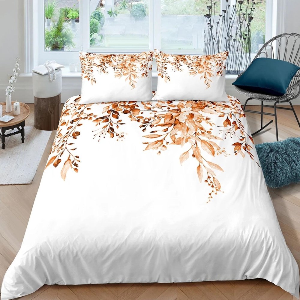 KQZVCU Flower Leaf Queen Size Bedding Set White Comforter Cover Bedding Quilt King Size Duvet Cover for Bedroom Decor 220x240cm /80x80cmx2