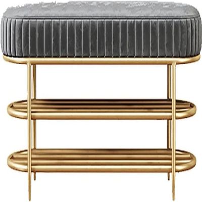 ELEFOCUS Entryway Shoe Bench Storage Bench End of Bed Bench Home Shoe Stool with Metal Frame, Shoe Storage Bench with 2 Tiers(Size:60 * 32 * 45cm,Color:Gray)