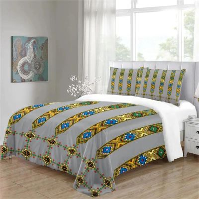 KQZVCU Gray Luxury Ethiopian Eritrean Polyester Double Bedding Sets Single Duvet Cover Set and 2 Pillow Cover Bedroom Decor 220x230cm /48x75cmx2