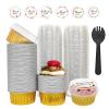 100 PCS Aluminium Foil Baking Cups, Mini Cake Pans with Lids and 100 PCS Spoons, 5 oz Disposable Baking Cups Foil Ramekins For Party Birthday Wedding Valentines (Gold) view 1