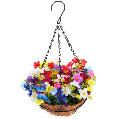 Amosfun Artificial Hanging Flower Basket with Faux Flowers Decorative for Garden and Home for Plant