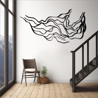 Abstract Metal Wall Art, Modern Luxury Metal Wall Decor, Abstract Metal Wall Sculpture, Abstract Line Wall Art, Mid Century Wall Decor, Office Living Room Wall Decor, Home Decor Gifts (25"x48"|63x121cm, Black)