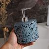 GRDDBZA Art Soap Dispenser for Bathroom Kitchen Hotel, Dishwashing Soap Dispenser, Blue Retro Flower Carving Ceramics Lotion Bottle Bathroom Refillable Hand Soap Dispenser with Silver Pump view 3