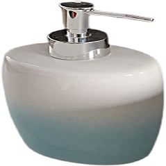 GRDDBZA Art Soap Dispenser for Bathroom Kitchen Hotel, Simple Retro Blue White Stitching Color Ceramics Lotion Bottle Bathroom Refillable Hand Soap Dispenser with Silver Pump for Kitchen