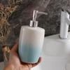 GRDDBZA Art Soap Dispenser for Bathroom Kitchen Hotel, Simple Retro Blue White Stitching Color Ceramics Lotion Bottle Bathroom Refillable Hand Soap Dispenser with Silver Pump for Kitchen view 3