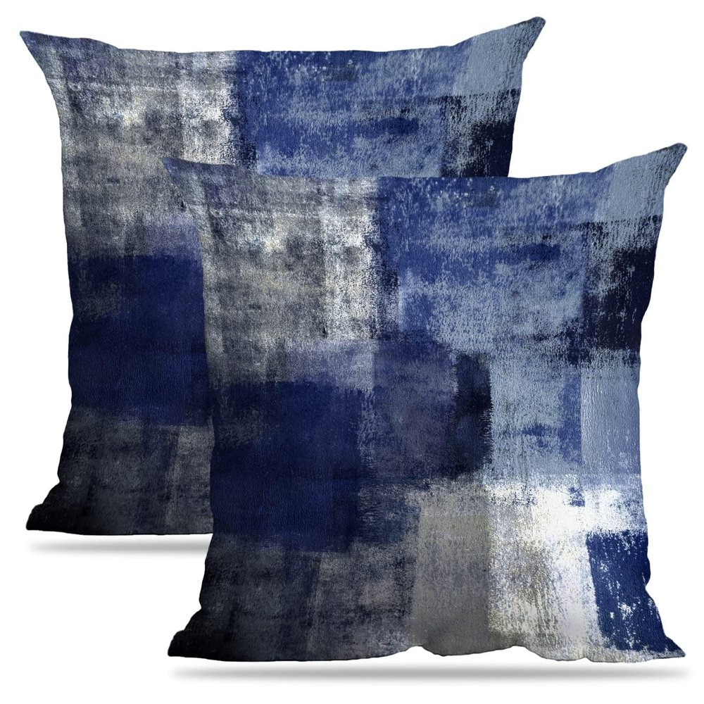 Alricc Navy Blue 20X20 Pillow Covers Set of 2, Gray White Abstract Art Aesthetic Square Accent Decorative Throw Pillow Covers, Soft Throw Pillows for Couch Sofa Bedroom Living Room
