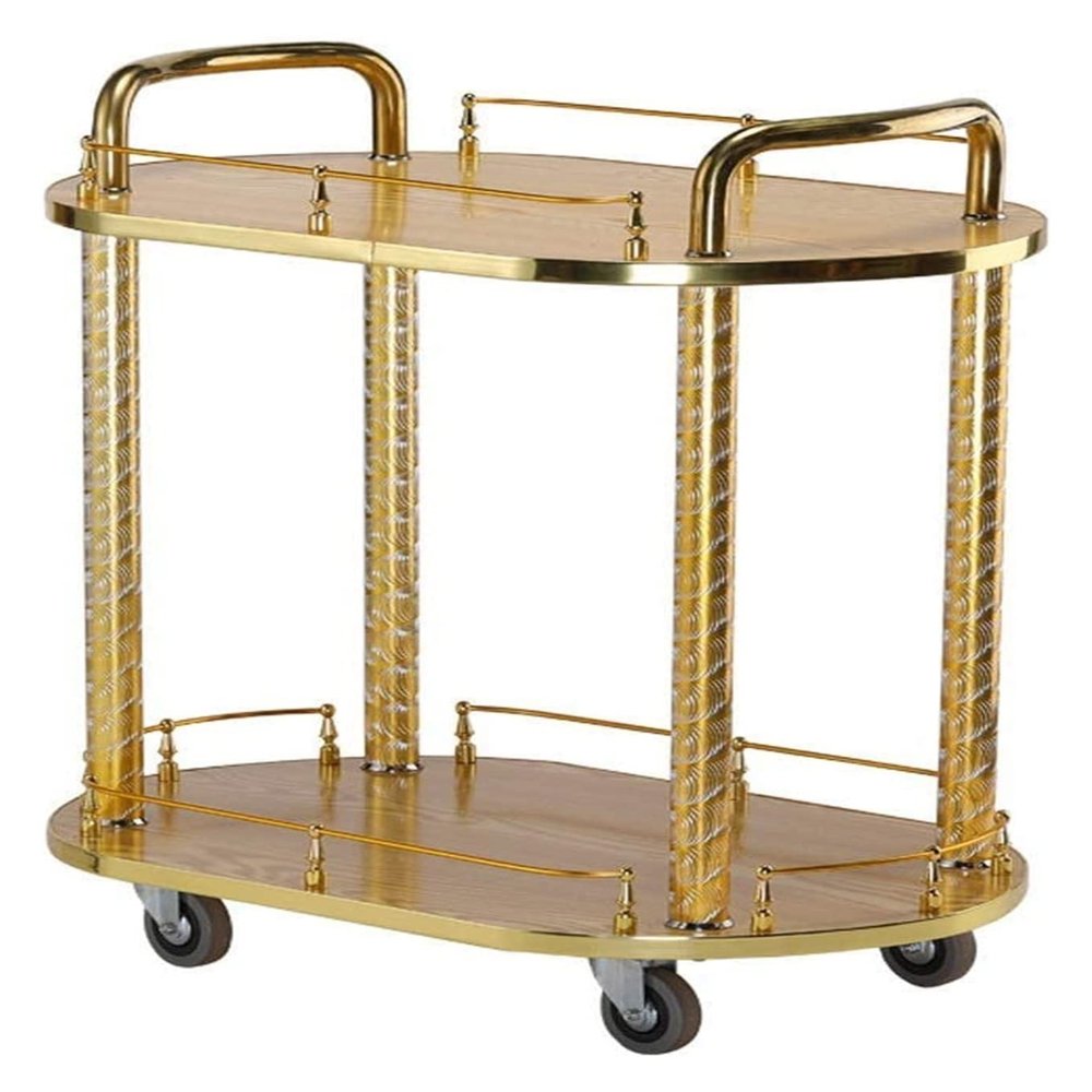 Bar Serving Cart for Hotel Luxury Restaurant, Drinks Trolley On Wheels Fully Assembled, Liquor Trolley | Serving Trolley For 5 Star Hotel And Club Bar Cart Drinks Serving Tea Trolley ( Color : Gold )