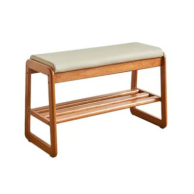 JIAOCKJIAO Shoe Storage Bench with Faux Leather Upholstered Seat, Entryway Open Shoe Rack Bench, Modern Wood Shoes Organizer Storage Shelf, Easy Installation, for Hallway, Balcony, Living Room (Color