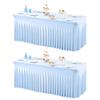 2 Packs Baby Blue Table Clothes for 4 Foot Rectangle Tables, One-Piece Wrinkle Resistant Stretch Spandex Table Covers with Skirt for Event Banquet Wedding Birthday Party view 1