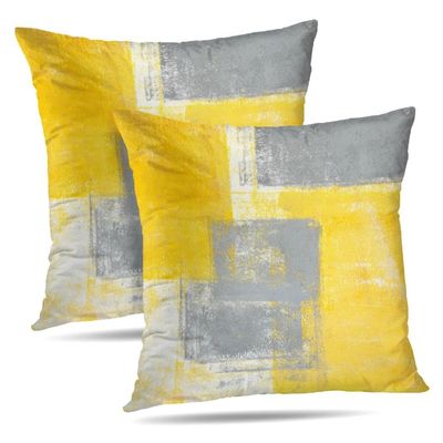Alricc Grey and Yellow 20X20 Pillow Covers Set of 2, Abstract Art Painting Aesthetic Square Accent Decorative Throw Pillow Covers, Soft Throw Pillows for Couch Sofa Bedroom