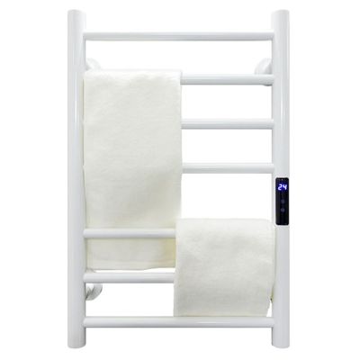 JUVELIO Electric Heated Towel Rack Electric Towel Warmer Heated Towel Drying Rack for Bathroom, 304 Stainless Steel Electric Towel Rail with Temperature Time Control, 80W, Wall Mounted,White,Hardw