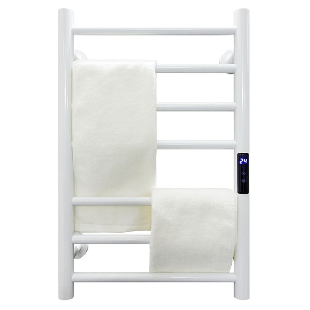 JUVELIO Electric Heated Towel Rack Electric Towel Warmer Heated Towel Drying Rack for Bathroom, 304 Stainless Steel Electric Towel Rail with Temperature Time Control, 80W, Wall Mounted,White,Hardw