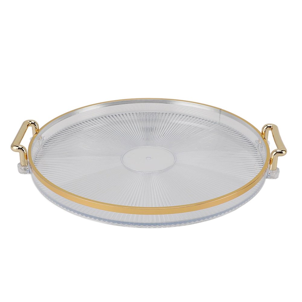 BEIJIALY Round Serving Tray, Round Tray with Gold Handle, Round Serving Platters Multi Functional Golden Rim Serving Tray, Decorative Plastic Serving Tray for Fruit Desserts(Transparent)