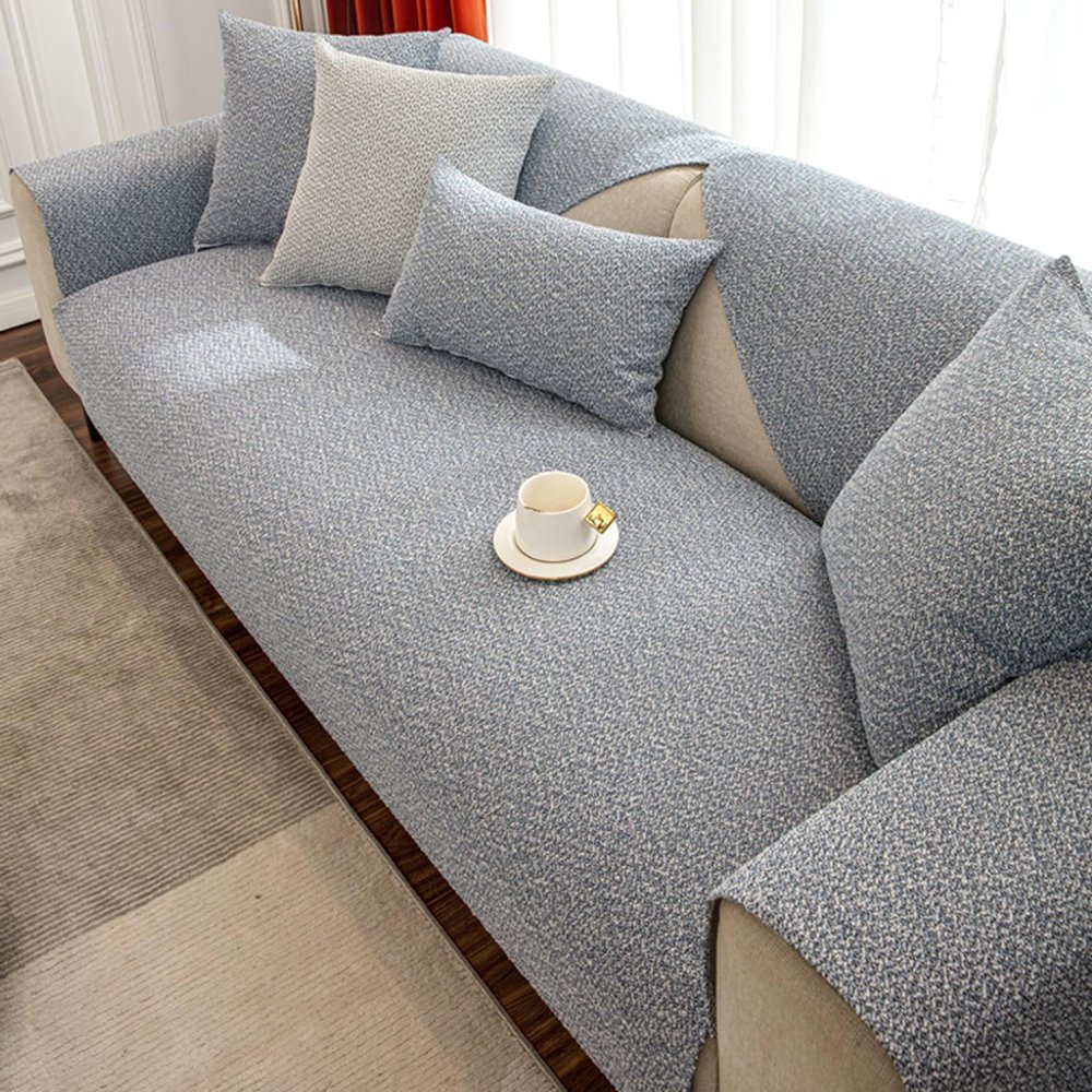 ZCXRYFL 1 2 3 4 Seater Sofa Covers for L/U Shaped Corner Sofas Leather/Wooden/Fabric Universal Non-Slip Sofa Slipcovers Polyester Blanket for Sofa Balcony Cat Scratch-Proof(Pillowcase30X50cm,Blue)