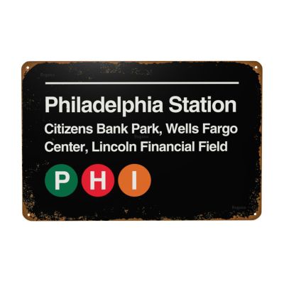 Bugana Philadelphia Pro Sports Venue Subway Vintage Metal Sign, Retro Tin Signs Posters for Man Cave Bar Garage Car Room Streets Wall Decor Art 12 x 8 Inch