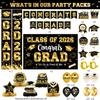 2026 Graduation Decorations - Black and Gold Graduation Decorations Set Congrats Grad Banner & Backdrop, Porch Sign, Hanging Swirls, Balloons, Honeycomb Centerpieces for Congrats Grad Party Decorations view 2