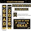 2026 Graduation Decorations - Black and Gold Graduation Decorations Set Congrats Grad Banner & Backdrop, Porch Sign, Hanging Swirls, Balloons, Honeycomb Centerpieces for Congrats Grad Party Decorations view 3