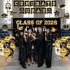 2026 Graduation Decorations - Black and Gold Graduation Decorations Set Congrats Grad Banner & Backdrop, Porch Sign, Hanging Swirls, Balloons, Honeycomb Centerpieces for Congrats Grad Party Decorations view 4