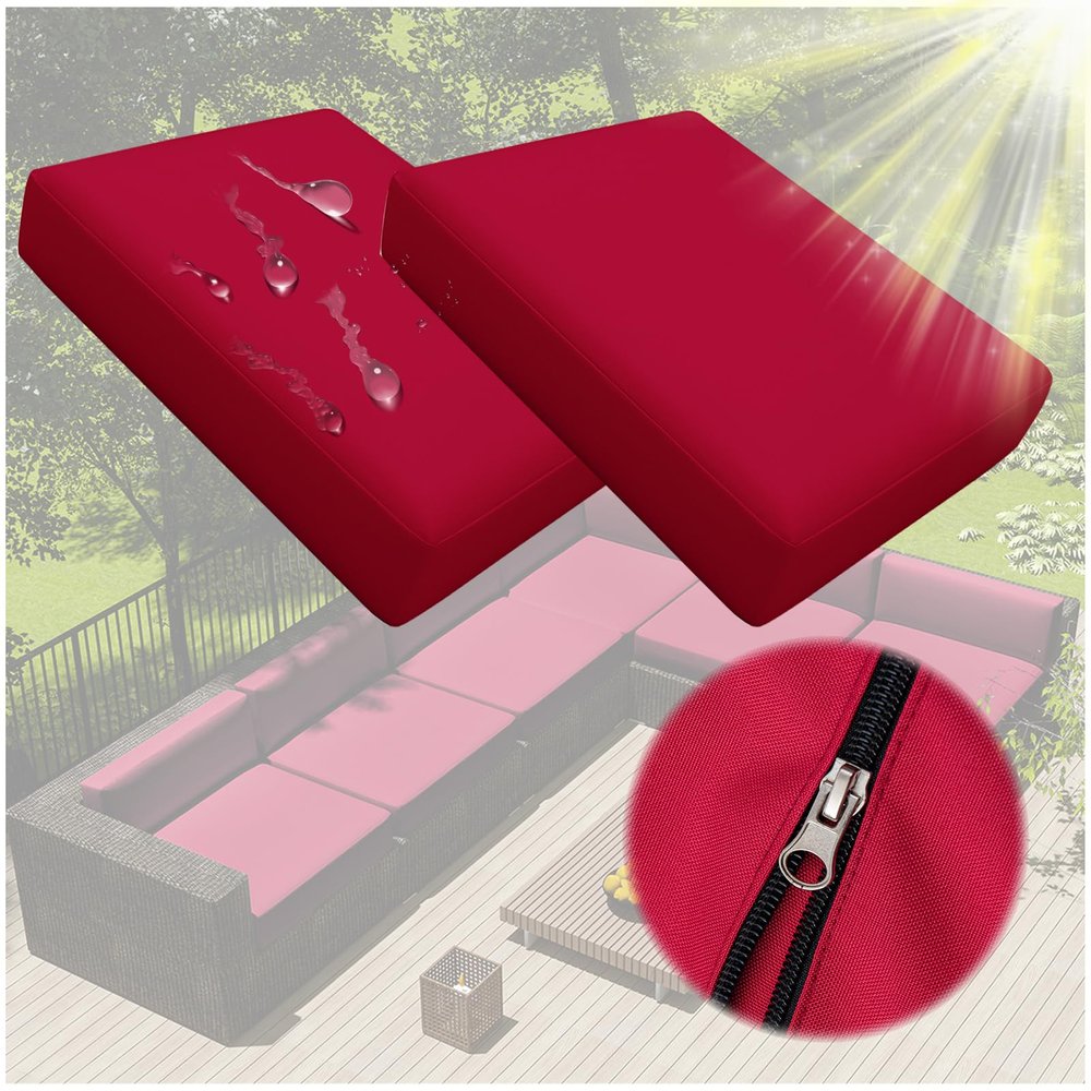 NNSMUN Outdoor Chair Cushions Cover Set of 2/4/6, Thick 10cm, Patio Chair Cushions Cover for Outdoor Furniture Waterproof with Zipper, No Cushion Included (Red,33x65cm(2PCS))