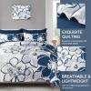 Anibedding Navy Floral Comforter Set Queen Size 7 Piece, Blue Flower Bed in a Bag, Elegant Botanical Floral Comforter Soft Microfiber Complete Bedding Set for All Season, (Navy Blue, 90"x90") view 4