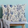 AEIOAE Summer Pillow Covers 20x20 Inch Set of 2,Navy Blue Wild Flower Plant Throw Pillows Case,Seasonal Floral Outdoor Decorative Square Linen Farmhouse Decor Cushion Covers for Home Couch Sofa Bed view 2