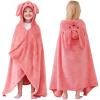 Hiturbo Kids Hooded Bath Towel: Soft Fleece Towel Blanket Cartoon Animal - Pool Beach Towels Wrap 50"x30" for Boys Girls 3-12 Yrs (Pink Rabbit) view 1