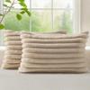 decorUhome Cozy Faux Fur Throw Pillow Covers 12x20 Set of 2 Decorative Soft Plush Striped Lumbar Modern Farmhouse Boho Couch Pillow Cases with Velvet Back for Sofa Bed Living Room, Khaki Brown view 1