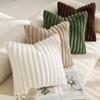 decorUhome Cozy Faux Fur Throw Pillow Covers 12x20 Set of 2 Decorative Soft Plush Striped Lumbar Modern Farmhouse Boho Couch Pillow Cases with Velvet Back for Sofa Bed Living Room, Khaki Brown view 3