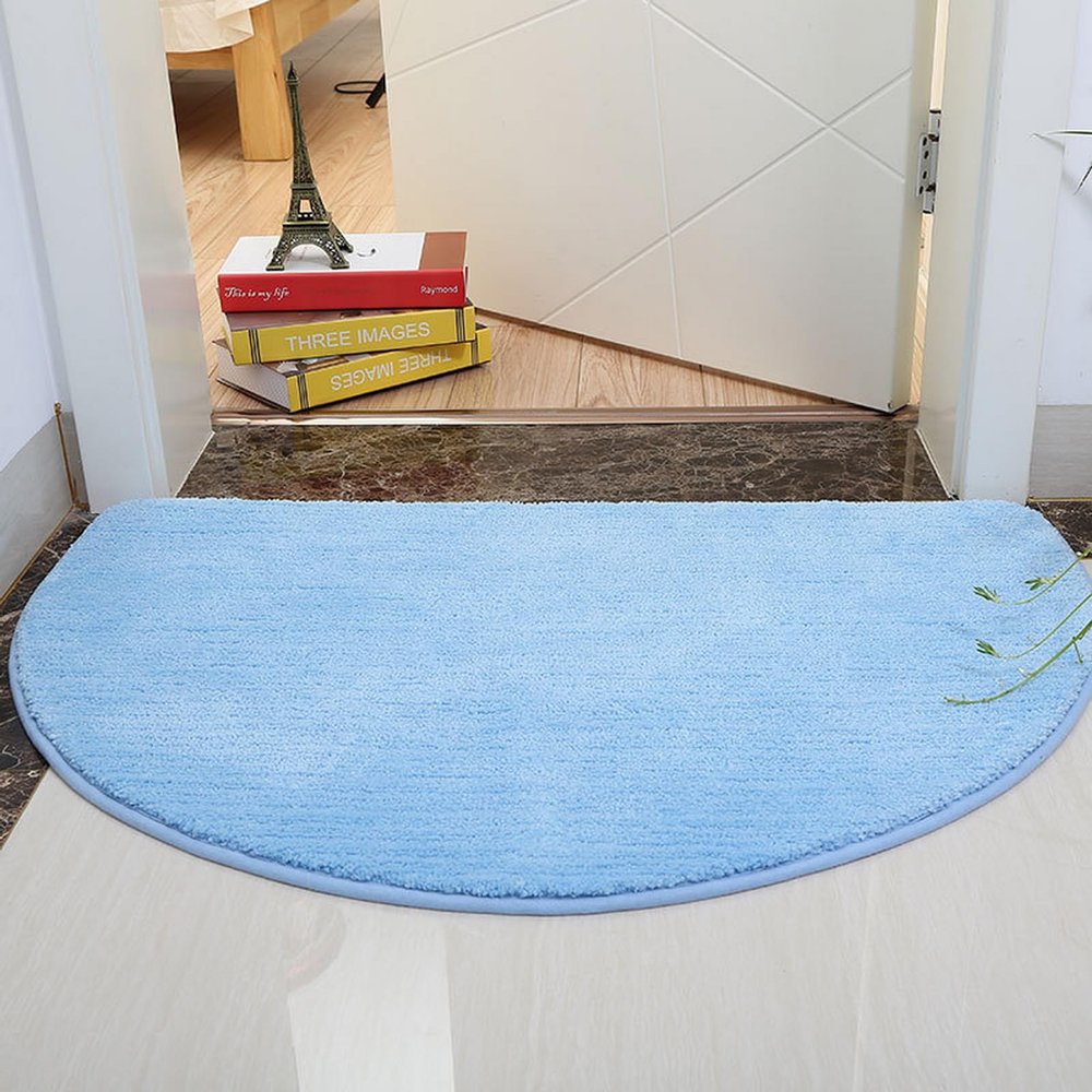 Reyox Plush Half Circle Area Rugs, Soft Fluffy Carpet, Non Slip Runner Rug for Entryway Living Room Bedroom Kitchen Bathroom Light Blue 1.6 x 3.3 Feet