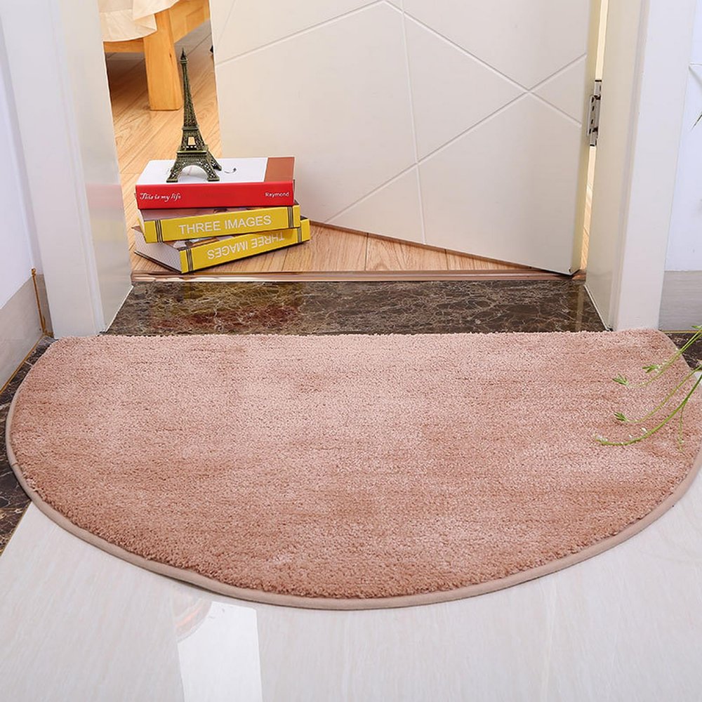 Reyox Plush Half Circle Area Rugs, Soft Fluffy Carpet, Non Slip Runner Rug for Entryway Living Room Bedroom Kitchen Bathroom Khaki 1.5 x 2.5 Feet