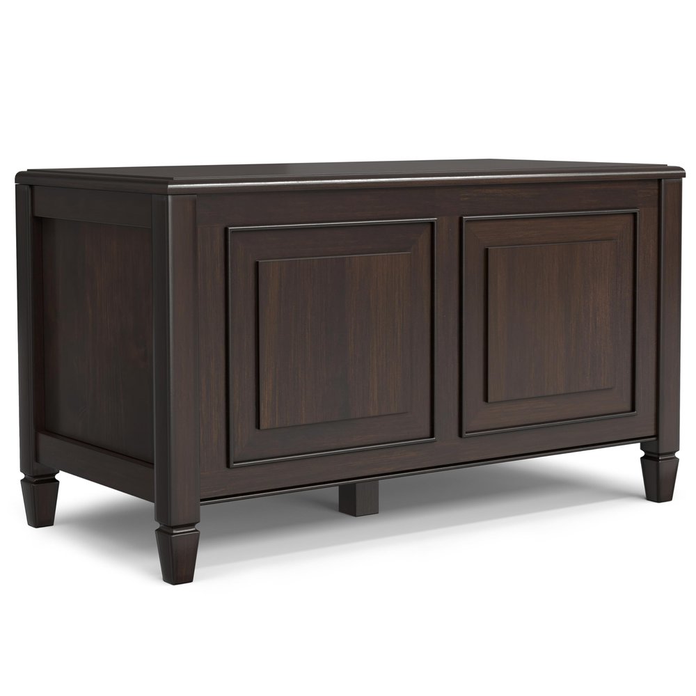 SIMPLIHOME Connaught Storage Bench - 36 inch Wide Solid Wood Small Trunk Bench in Chestnut Brown, Traditional Bench for Entryway with Lift-Up Lid and Dual Hidden Compartments