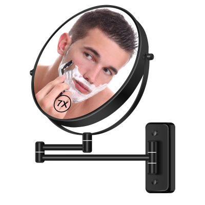 BTremary 8 Wall Mounted Magnifying Makeup Mirror 1X/7X Wall Mount Mirror Swing Arm Two-Sided 360 Swivel Bathroom Shaving Mirror for Men and Women in Hotel/Home, Black
