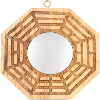 CETEOR feng Shui, Bagua Mirror Chinese Culture Taoist Feng Shui Peach Wood Bagua Convex Mirrors Evil Talisman Mahogany 4 inch Mirror Home Decor