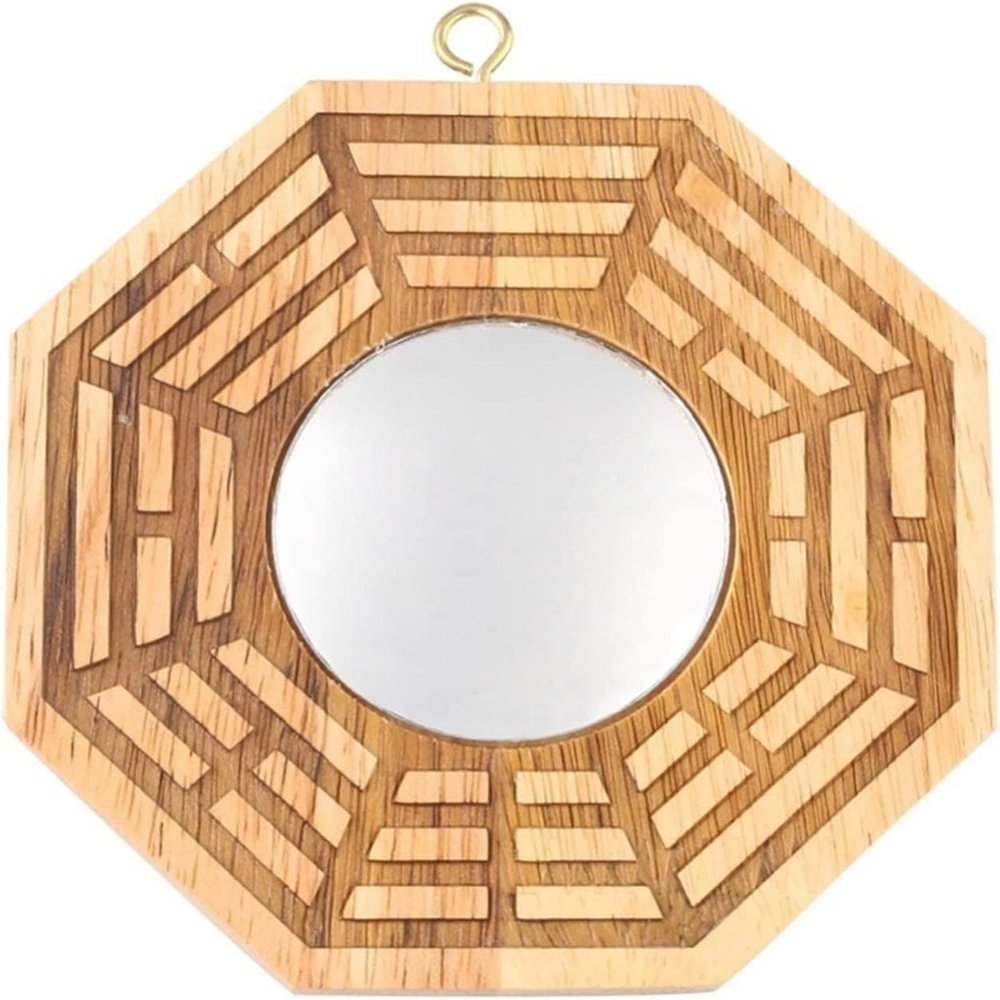 CETEOR feng Shui, Bagua Mirror Chinese Culture Taoist Feng Shui Peach Wood Bagua Convex Mirrors Evil Talisman Mahogany 4 inch Mirror Home Decor