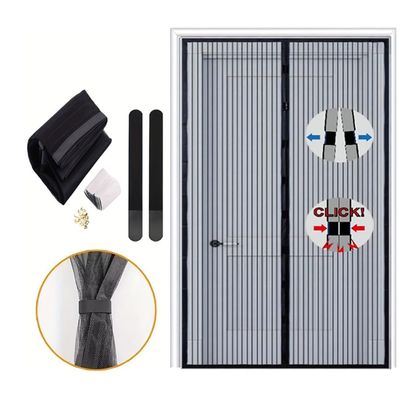 Magnetic Screen Door Door Curtain Summer Anti-Mosquito Encryption Embroidery Sheer Curtains Paste Door Curtain Child and Pet Friendly (Color : Preto, Size : 47x82'')