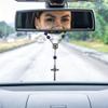 Saint Christopher Rosary for Car Rearview Mirror Glass Pearl Beads Catholic One Decade Auto Rosary for Women Men Religious Gift (Blue Car Rosary) view 4