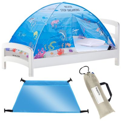 KB Mlotek Water World Twin Bed Tent for Kids Indoor Fort - Magical Dream Tents for Boys Pop Up Toddler Bed Canopy for Girls Bunk Bed Tent for Top Bunk - Sensory Sleep Pod for Kids Educational