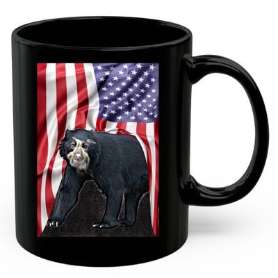 American Themed Design With Spectacled Bear Coffee Mug Black Ceramic 11oz Wild Animal Lover Gifts