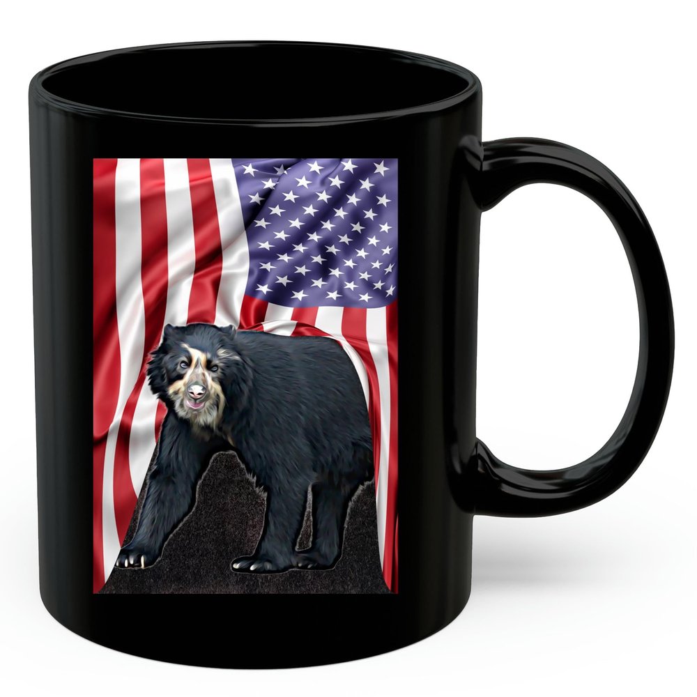 American Themed Design With Spectacled Bear Coffee Mug Black Ceramic 11oz Wild Animal Lover Gifts