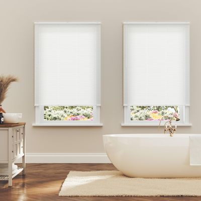 Cordless Light Filtering Mini Blind - 40.25" W x 48" L - White, Over 400 Custom Sizes Starting at 15.99, 1" Vinyl Slats, Smooth Lift Operation, Horizontal Shades for Indoor Windows by Lumino